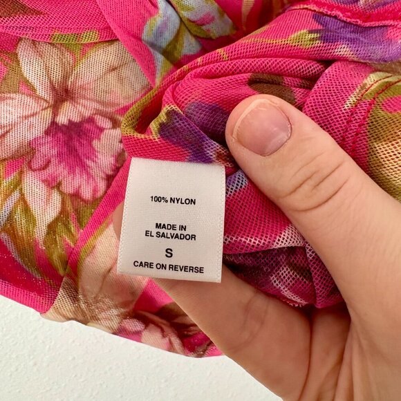 Vintage Sweet Pea NY&C Size: S Y2K Mesh Hot Pink Tropical Floral Tank Top - Picture 8 of 9